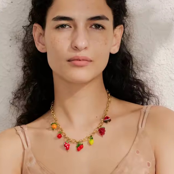 Tutti Frutti Charm 18K Gold Stainless Steel Waterproof Necklace - Picture 4 of 10